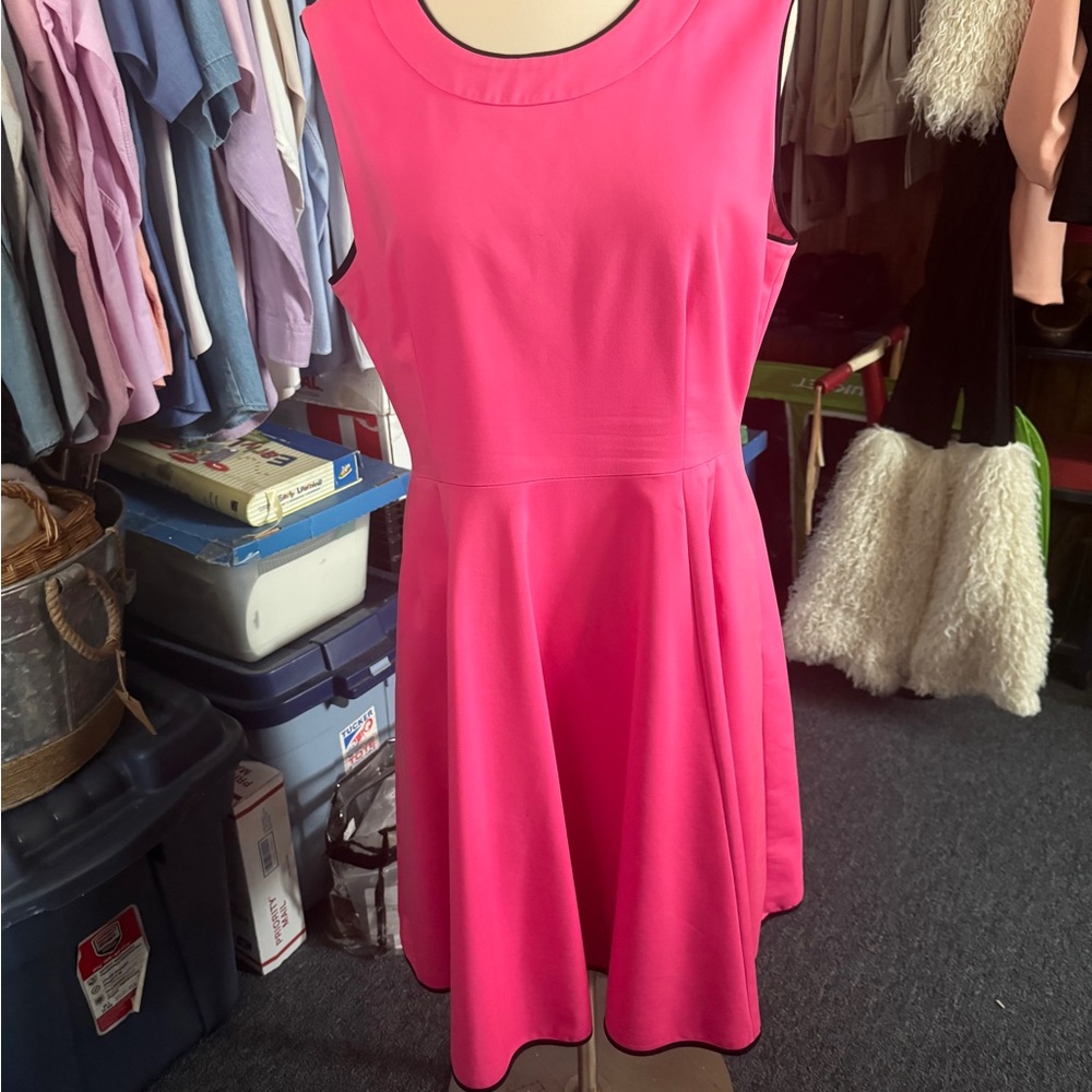 kate spade Hot Pink Sleeveless Fit-and-Flare Mini Dress with Black Trim